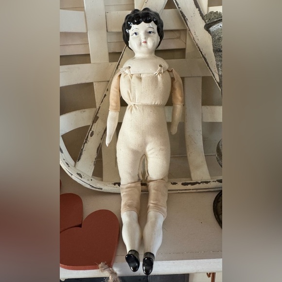 Other - Antique German China Head Doll Hand Sewn Painted Nails Black Shoes 1800s 1900s